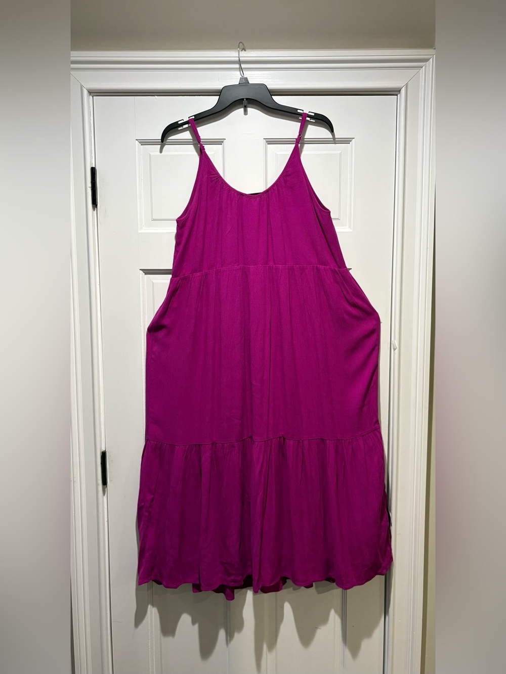 NWT LOFT Small Fuchsia Spaghetti Strap Tiered Maxi Dress - Picture 8 of 13